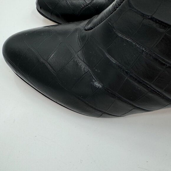 Black Schutz Crocodile-Embossed Leather Ankle Boots Size 8B With Side Zipper - Picture 3 of 12